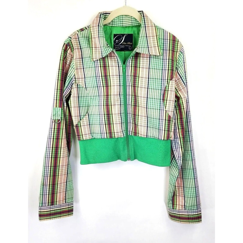 SOHO BABE Green Plaid Crop Jacket Full Z 80's 90's Y2K
